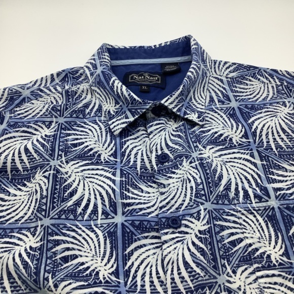 Nat Nast Mens‎ Short Sleeve Silk Blend Button Up Shirt Blue Sz XL